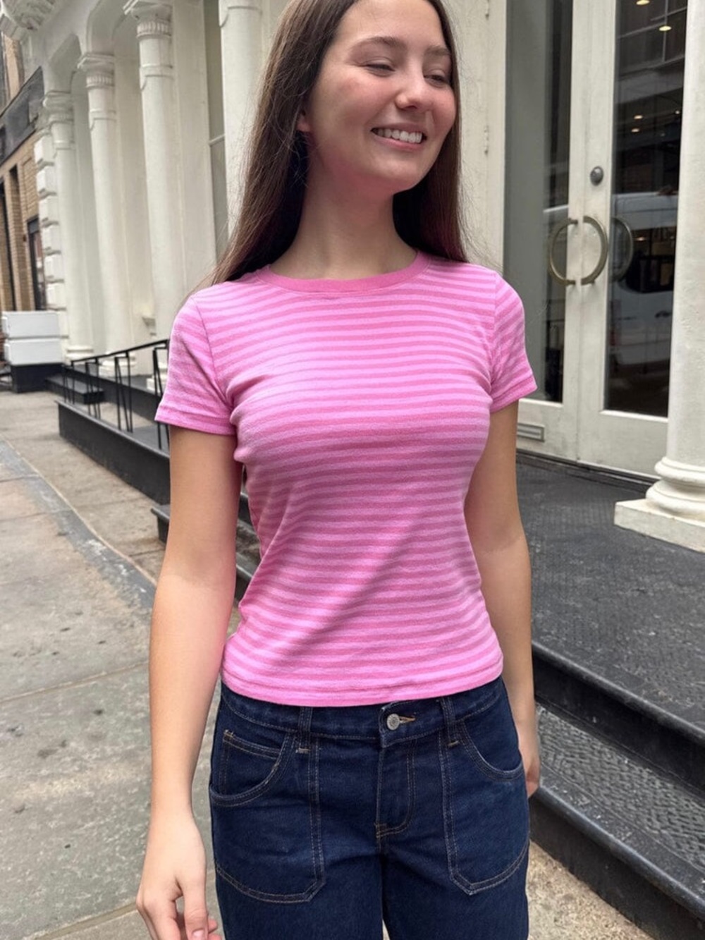 Brandy Melville Pink Striped Tee